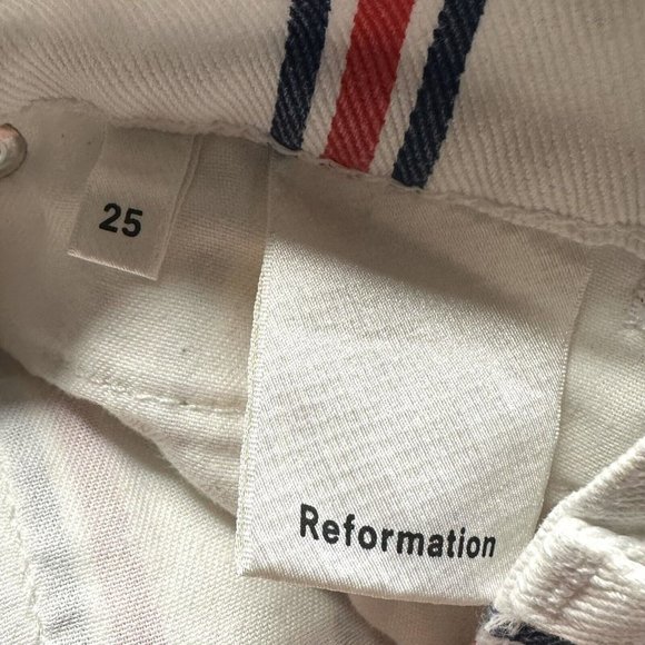 Reformation Grenada Striped Denim Jeans Size S Mid Rise Red White Blue Pants NWT - Picture 7 of 7